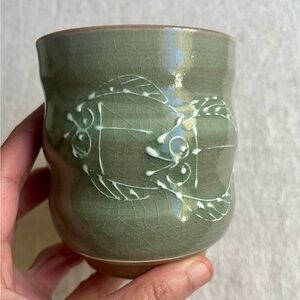 Japanese Chawan Matcha Bowl | Two Fish Design | Green Ceramic
